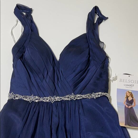 BELSOIE Womens 10 Blue Chiffon Gown / Prom Dress - Picture 5 of 6